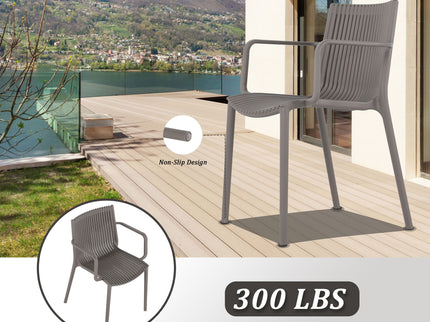 4 Modern Stackable Plastic Armchair Matched With Round Table