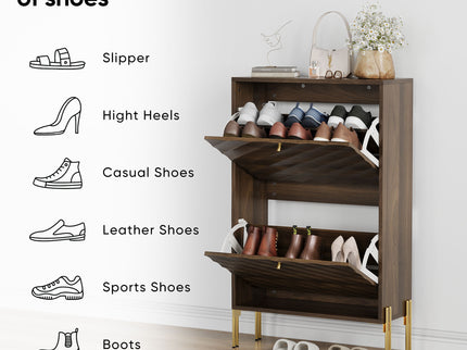 Shoe Cabinet, Freestanding Organizer For Entryway - Walnut