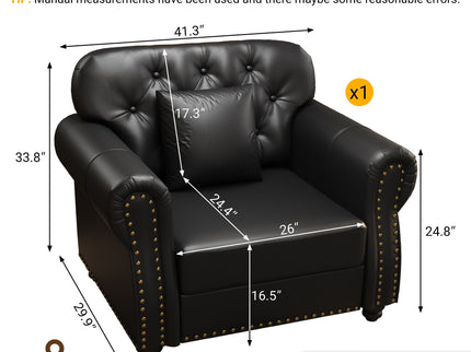 Sofa With Nailhead Trim And Rolled Armrests, Includes 1 Pillow - Black