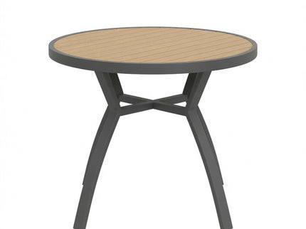 Outdoor Round Patio Table With Slatted Top - Gray
