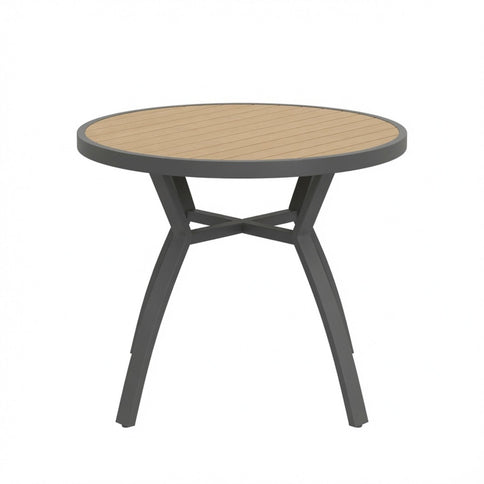 Outdoor Round Patio Table With Slatted Top - Gray