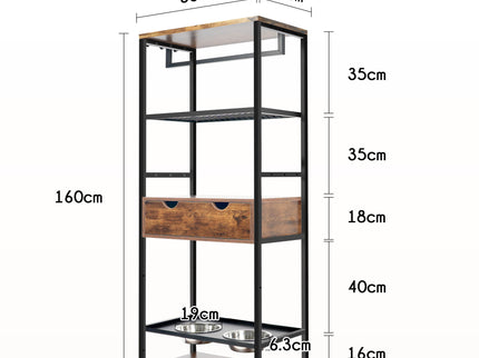 Dog Feeding Station, 3 Height Adjustable Raised Dog Bowls, Dog Feeder Station For Large Medium Dogs Cats, Dog Storage With Shelves - Black / Dark Brown