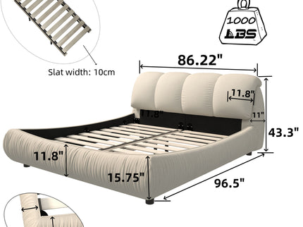 Luxury Upholstered Platform Bed With Oversized Padded Backrest And Solid Wood Frame