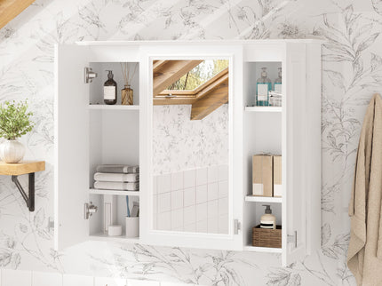 Wall Mounted Mirror Cabinet With 5 Adjustable Shelves, Rectangular Storage For Bathroom - White