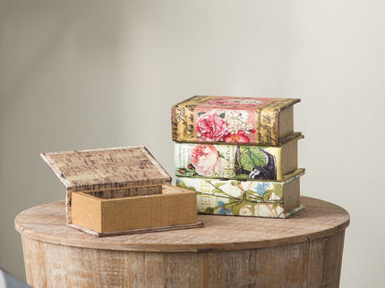 Book Boxes With Birds, Flowers, And Handwriting Design (Set of 4) - Multi