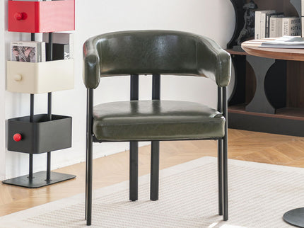 Modern Dining Upholstered Barrel Chair With Curved Back And Armrests