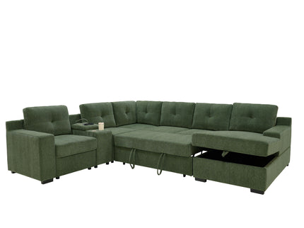 U - Shape Sectional Pull Out Bed With Console, Storage, And USB Charging