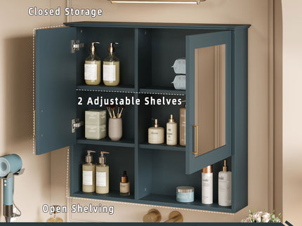 2 In 1 Wall-Mounted Mirror Cabinet With Adjustable Shelves, Soft-Close Doors, High-Definition Mirror & Storage