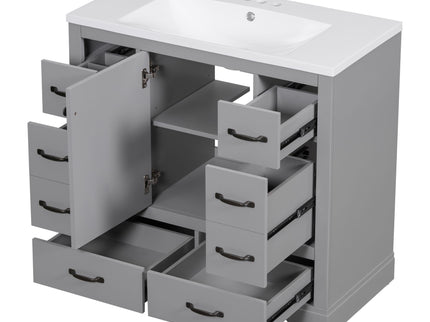 Modern Bathroom Vanity With Sink, 6 Drawers, Adjustable Shelf