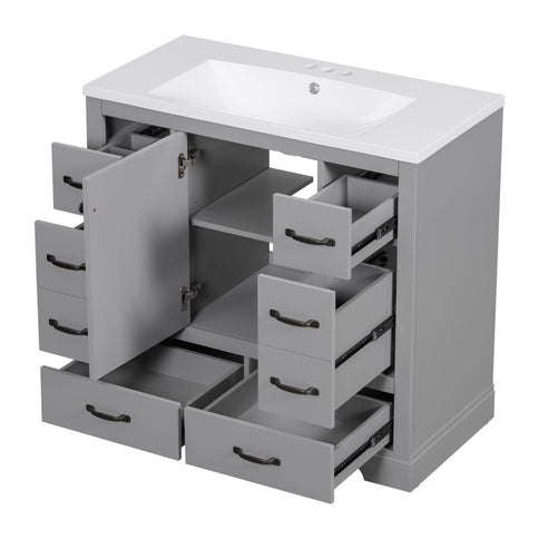 Modern Bathroom Vanity With Sink, 6 Drawers, Adjustable Shelf