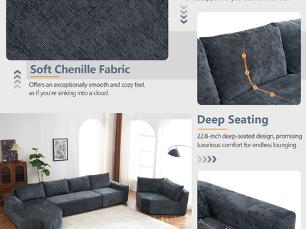 U-Shaped Oversized Modular Cloud Sectional Sofa With Deep Seat For Living Room