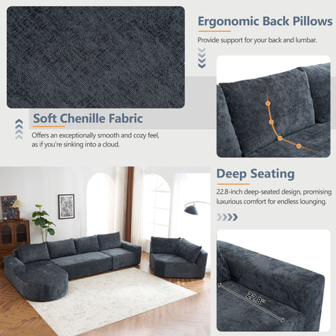 U-Shaped Oversized Modular Cloud Sectional Sofa With Deep Seat For Living Room