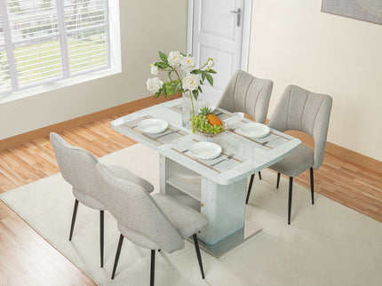 Modern Rectangle Dining Table With Stretchable Top, Storage Cabinet