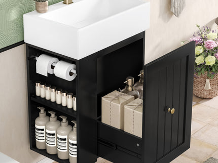 Modern Bathroom Vanity With Sink, Storage Cabinet, Drawer & Side Shelf