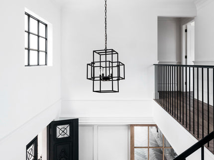 4 Light Metal Lantern Tiered Pendant Hanging Light Fixtures, Industrial Farmhouse Adjustable Height Chandeliers For Dining Room Hallway Foyer Entryway (E12 Bulbs Not Included)