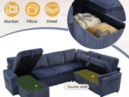 Convertible U-Shaped Sectional Sofa Bed With USB Ports And Storage