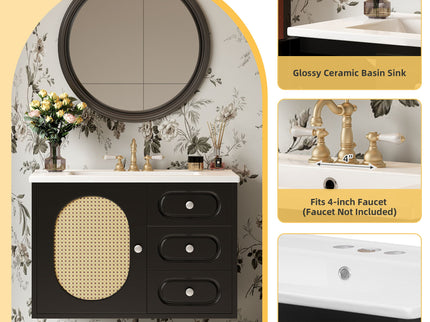 Bathroom Vanity Cabinet With Sink, 2 Drawers - Black