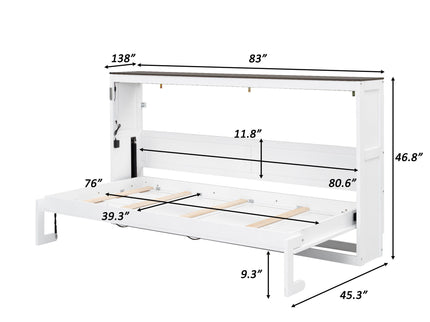 Murphy Bed With LED Light, Foldable Wall Bed Cabinet