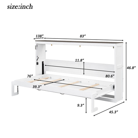 Murphy Bed With LED Light, Foldable Wall Bed Cabinet