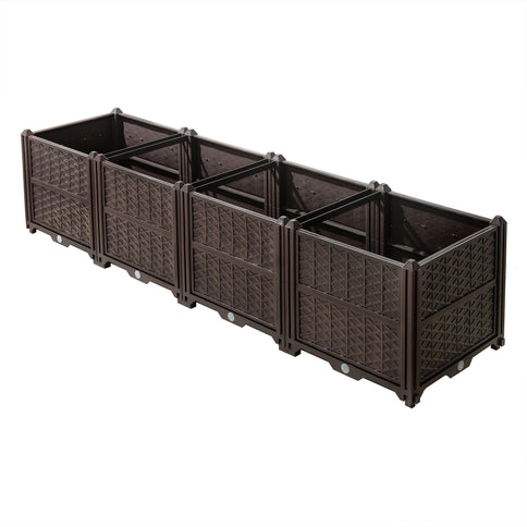 Indoor / Outdoor Rectangular Plastic Planting Box Kit For Vegetables, Herbs, Flowers & Succulents, Coffee, Polypropylene, 62.80" - Coffee