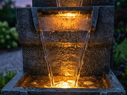 4 Tier Cascading Waterfall Fountain With Warm LED Lights, For Patio - Gray