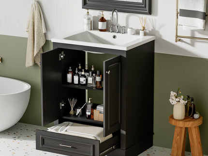 Bathroom Vanity With Ceramic Sink Combo, Modern Freestanding Storage Cabinet With Silver Handles
