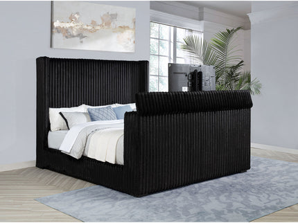Lyman - Eastern King Wingback TV Bed With Integrated TV Lift And Power Strip - Black