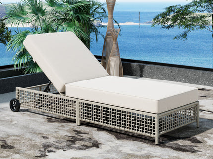 Outdoor Lounge Chair With 5 Position Backrest With Cushion And Wheels