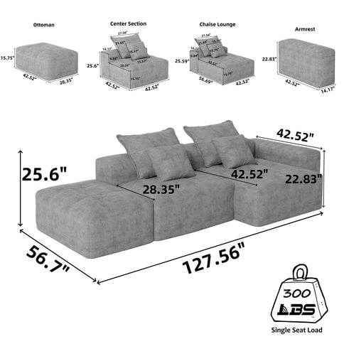 Modern Oversized Diy Combination Modular Sectional Sofa & Pillows