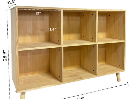 6 Cube Storage Shelf, Freestanding Open Bookcase With Legs Cubby Organizer For Living Room - Natural Wood