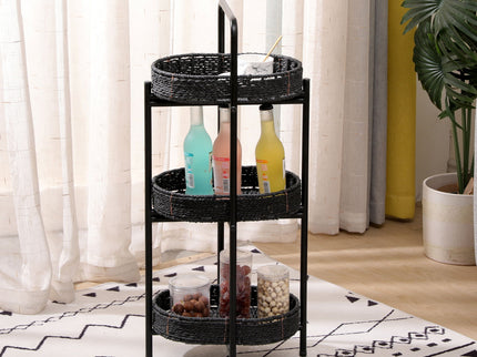 Modern 3 Tier Handwoven Side Table With Oval Organizer