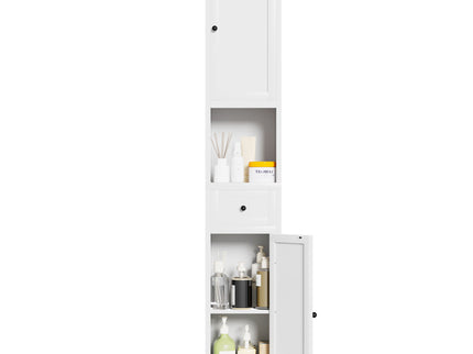 Tall Narrow Bathroom Cabinet With 5-Tier Storage, Adjustable Shelves, Freestanding - White