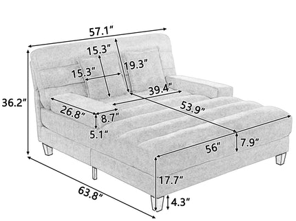 Chaise Bed Lounge Sofa Chair With Adjustable Backrest And LED Light Strip