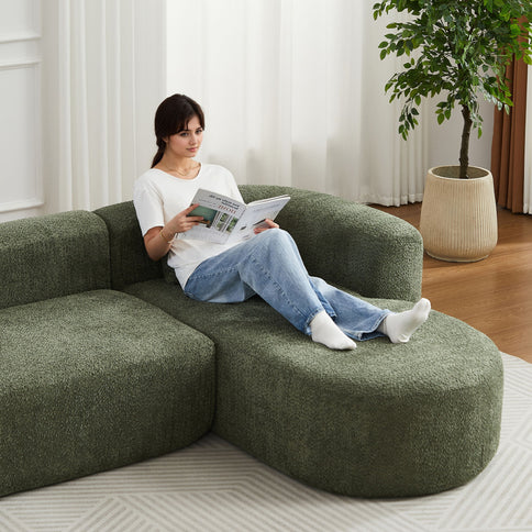 L - Shape Boneless Cloud Couch With 2 Throw Pillows For Living Room