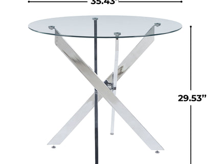 Dining Table With Cross Metal Leg And Tempered Glass, Modern Space Saving Kitchen Table For Living Room