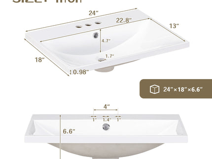 Modern Sleek Bathroom Vanity Elegant Ceramic Sink With Solid Wood Frame Open Style Shelf - White