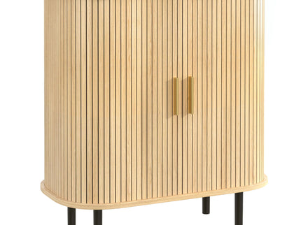 Fluted Wine Bar Cabinet With 8 Grid Wine Rack, 5 Level Adjustable Shelves, 2 Glass Holders