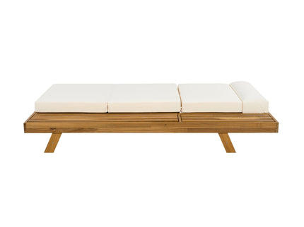 Acacia Wood Lounge Chaise Set With Headrest And Water Resistant Cushions - Beige