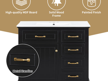 Modern Bathroom Vanity With Sink Top, Flip Drawers, Adjustable Shelf