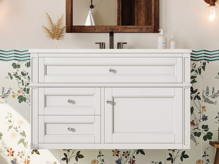 Modern Wall Mounted Floating Cabinet With Double Drawer And Sink