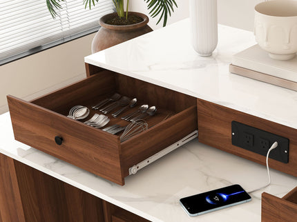 Kitchen Island With Extendable & Rotating Table
