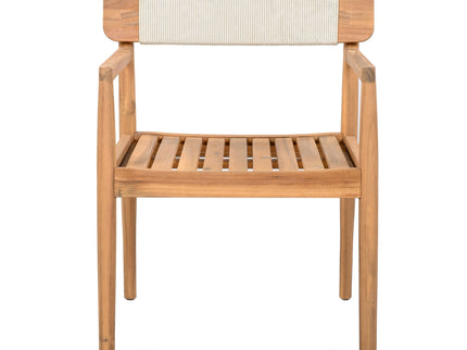 Creative Braided Acacia Wood Outdoor Dining Table And Chairs With Armrests (Set of 2) - Teak / White