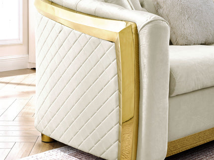 L Shaped Chesterfield Sectional Sofa With Stainless Steel Accents