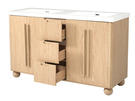 Double Sink Bathroom Vanity With Sinks, Soft Close Doors & 3 Drawers - Wood