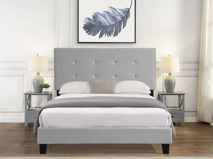 Full Size Upholstered Platform Bed Frame With Pull Point Tufted Headboard, Strong Wood Slat Support, Mattress Foundation, No Box Spring Needed - Gray