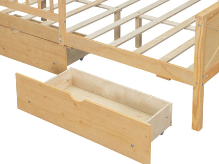 House Style Platform Bed With LED Lights, Storage Shelves, Drawers, And Guardrail