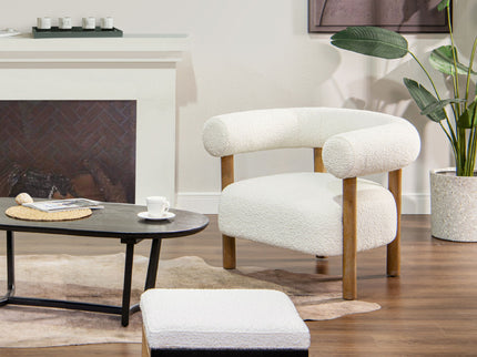 Fuji - Mid Century Modern Barrel Accent Arm Chair - Ivory White