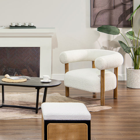 Fuji - Mid Century Modern Barrel Accent Arm Chair - Ivory White