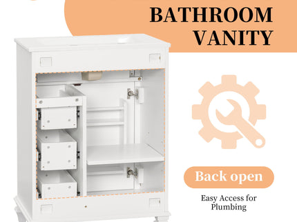 Freestanding Bathroom Vanity With Sink, 3 Drawers & Flip-Out Drawer