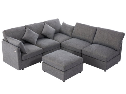 Sectional Sofa Modular U-Shaped With Ottoman & USB Ports